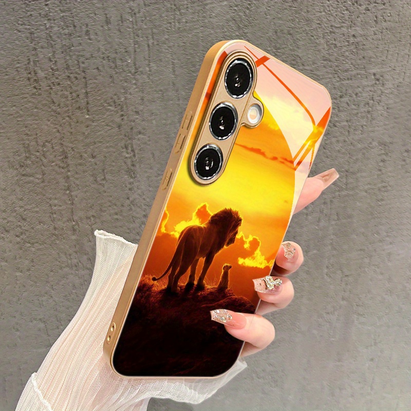 Samsung Galaxy S24 - トワイライトライオンとリトルライオン柄のガラス製携帯電話ケース、Samsung Galaxy S26 S25 S24 S22