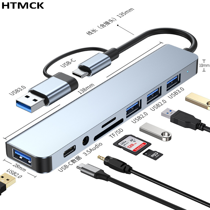 Usb Hub Type C - 8-in-2 USB Type-C マルチポートドッキングステーション、USB3.0 SD/TFカードリーダー、ノートパソコン、タブレット、スマートフォン、家庭やオフィスでの使用に最適なポータブルハブ。