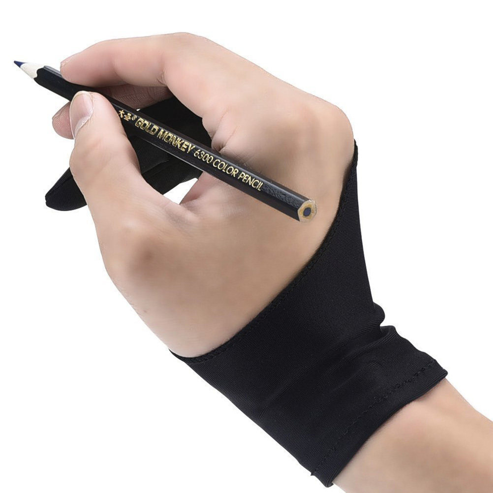 Drawing Glove Artist - 2枚入り、2本指用、通気性の良いアーティスト用手袋。タブレットでのスケッチ、絵画、グラフィックタブレット、プロペンシルに対応。サイズS、ブラック。