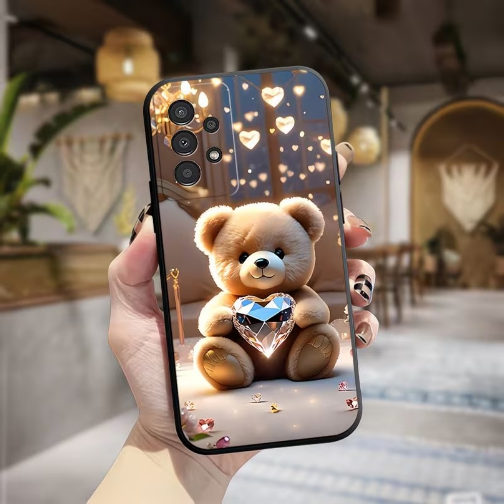 Samsung Galaxy A55 - 小さなクマの愛を込めたクリスタルペイントフロスト加工スマホケース Samsung Galaxy A73 A72 A71